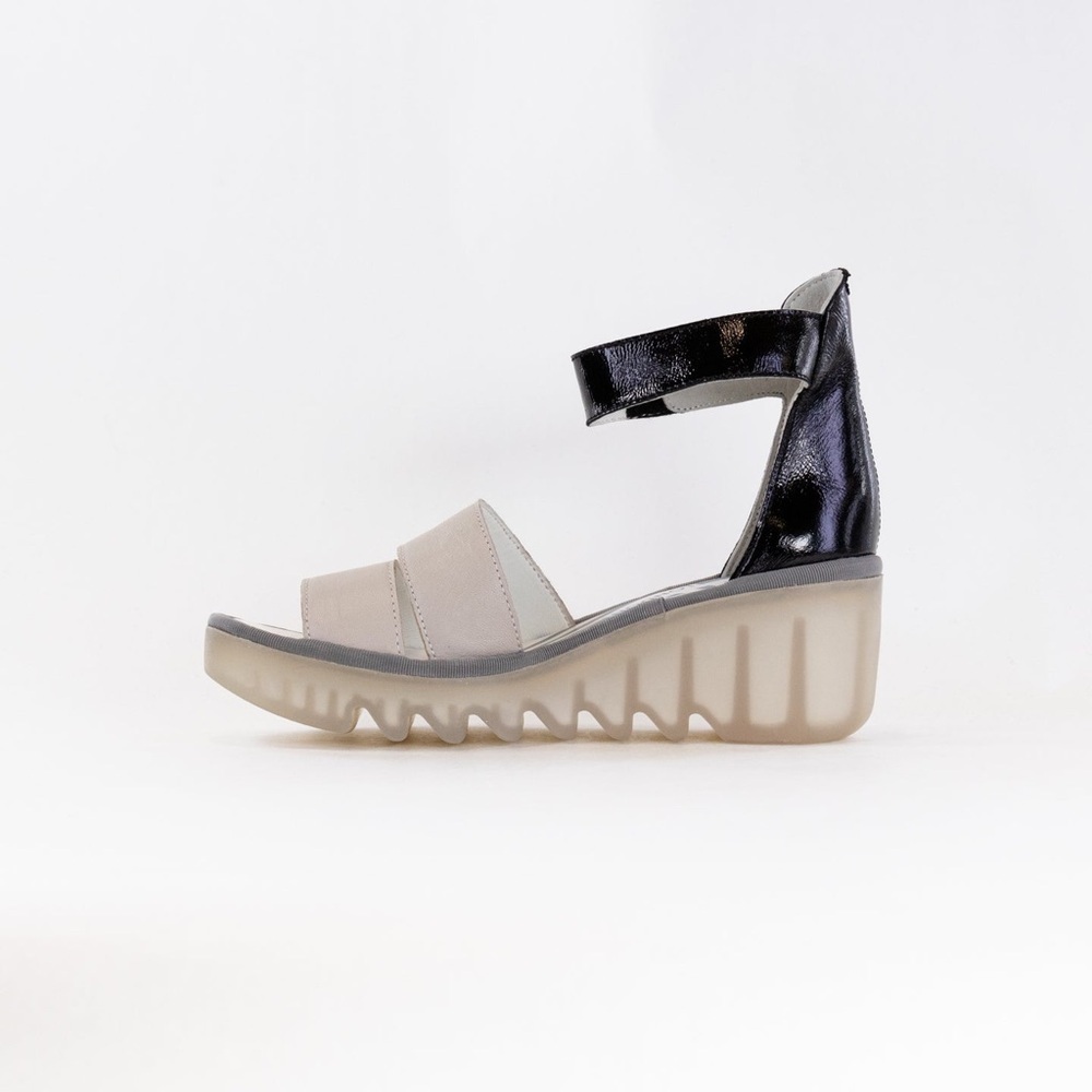 Fly London BONO290FLY Cloud Black Leather Wedge Sandals Women’s Size 42